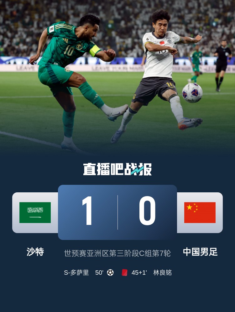 1-0小胜国足终结沙特在18强赛191天的进球荒,上次进球也是战国足